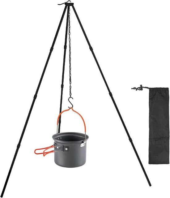 Kampvuurrooster Statief - Buitenkeuken Houder - Koken op Vuur - Verstelbare Ketting - 32.6 cm - Zwart