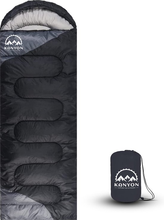 Kanyon Premium XL Slaapzak - Slaapzakken Volwassenen - Mummy Slaapzak - ca. 220 x 80 cm - 1.6kg - Zwart/Grijs - Comfortzone: 5 tot 16 graden - incl. Draagtas