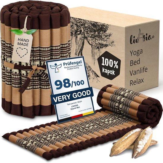 Kapok Rolmatras Smal 200x50cm - Handgemaakt Gastenbed en Reis- of Yogamat van Merkloos