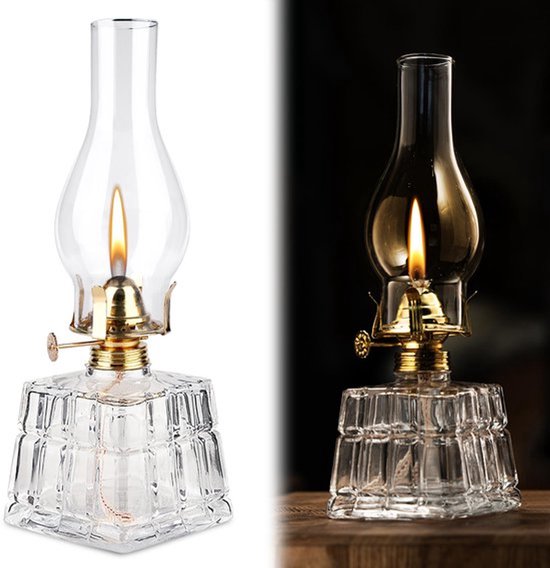 KARZO - Petroleumlamp, glazen olielamp, petroleumstormlantaarn, olielamplantaarn, stormlantaarn, petroleum, vintage petroleumlamp, lantaarnkamer, olielamp voor binnen, huis, tuin, camping