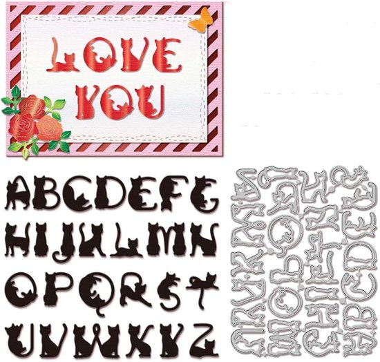 Kat Alfabet Snijden Dies voor DIY Scrapbooking Metalen Kat Letter Snij Dies Artiest Snijmal voor Kaarten Maken Embossing Fotoalbum Ambachten Decor