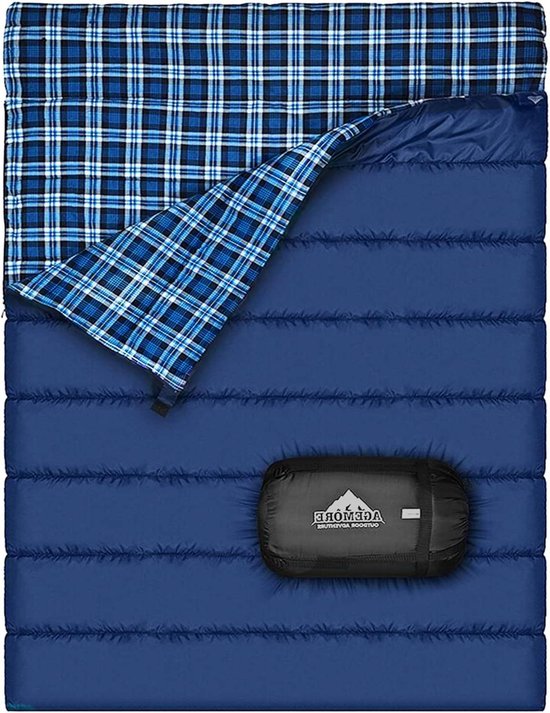 Katoenen flanel dubbele slaapzak voor kamperen en wandelen - Queen Size, waterdicht voor volwassenen of tienersLichtgewicht vrachtwagentent of slaapzak voor 2 personen van Merkloos