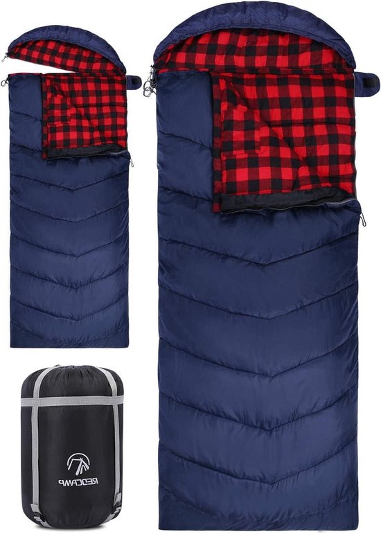 Katoenen flanellen slaapzak voor volwassenen - compact, 3-4 seizoenen, koud weer, winter - rood en zwart voor vissen en kamperen van Ohnana Outdoors