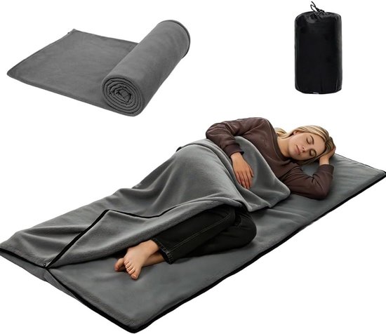Katoenen huttenslaapzak met ultralichte binnenslaapzak, 180 x 80 cm, ideaal voor kamperen, wandelen en hostels, compact en warm polarfleece ontwerp van Merkloos