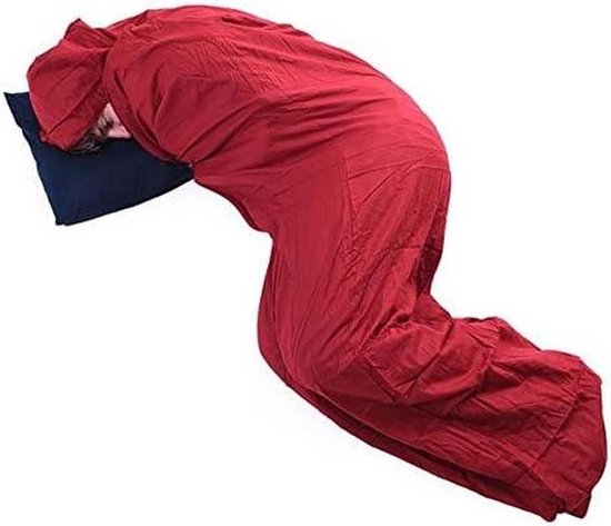 Katoenen Liner - Slaapzak Binnenhoes - Kamperen en Reizen - Natuurlijke Ademende Vezels - 206 x 75 cm - Rood