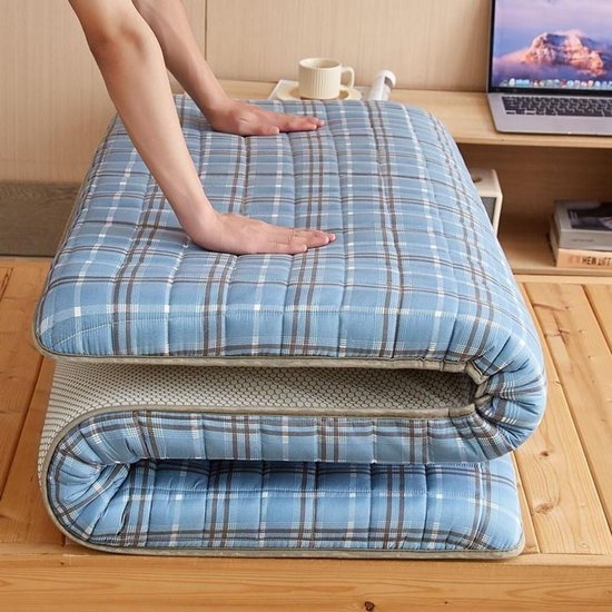 Katoenen Matras - Vloermatras Futon - Kamperen Reizen - Drukbestendig Anti-inzakkend - 90x200cm - Blauw