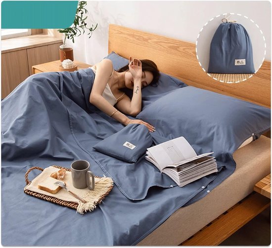 Katoenen Slaapzak - Reis Laken - Comfortabel Slapen - Huidvriendelijk Zacht - 80x210cm - Blauw
