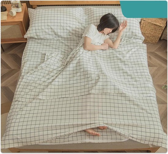 Katoenen Slaapzak - Reis Laken - Comfortabel Slapen - Met Kussenvak - 120x210cm - Wit