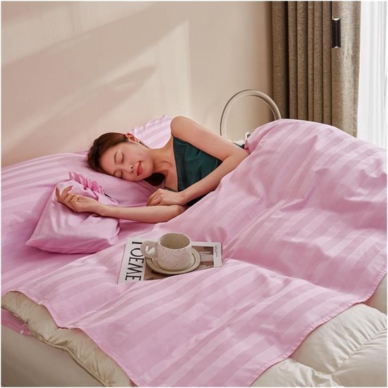 Katoenen Slaapzak - Reislaken Voering - Comfortabel Reizen - Met Kussenvak - 160x210cm - Roze