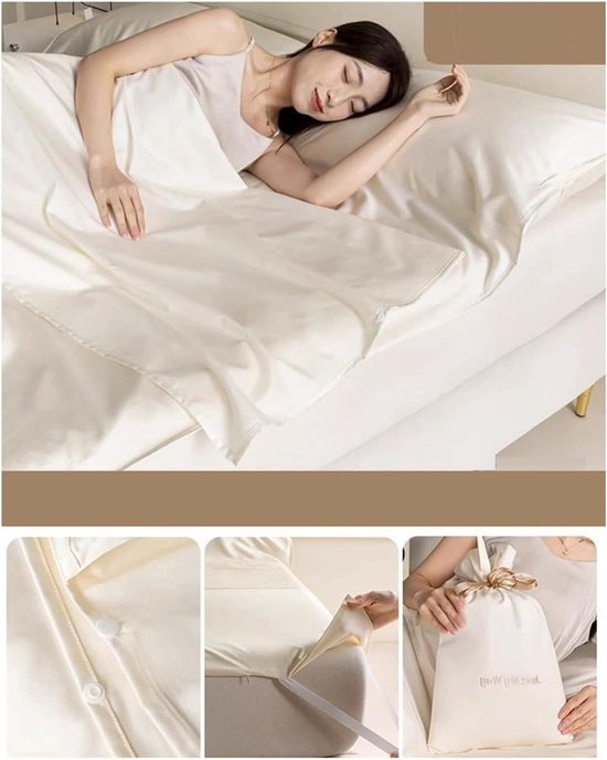 Katoenen Slaapzak Voering - Reislaken Slaapzak - Comfortabel Reizen - Ademend Langvezelig Katoen - 120x210cm - Beige
