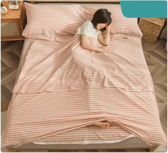 Katoenen Slaapzak Voering - Reislaken Slaapzak Liner - Comfortabel Slapen - Ademend en Zacht Materiaal - 80x210cm - Roze