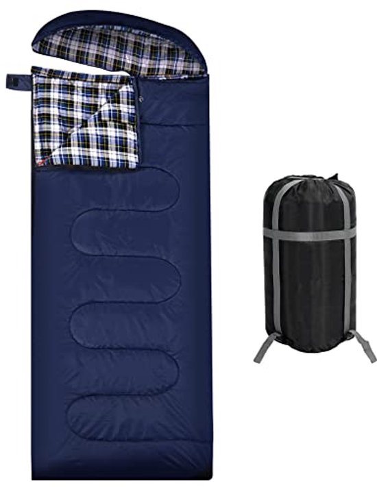 Katoenen slaapzak voor volwassenen met afneembaar kussen - Compacte slaapzak voor 3-4 seizoenen, voor koud weer en winter van Merkloos