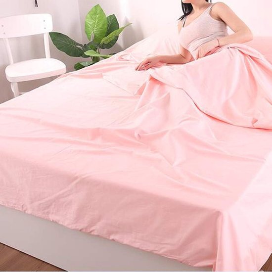 Katoenen Slaapzak - Zomerzak Reismodel - Kamperen en Reizen - Huidvriendelijk Zacht Materiaal - 200 x 215 cm - Roze