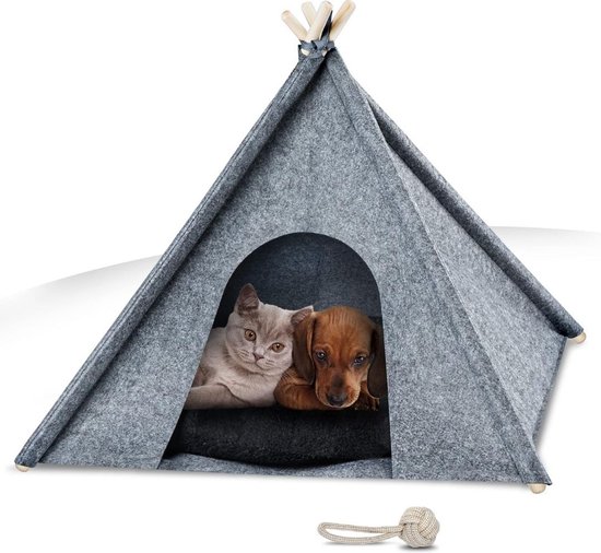 Kattentent - Huisdier tent - Dierenhuis Met Anti-mijt Overtrek - Kattenhol – Kattenhuis - Kattenmand - Dierentent - Katten Tipi Tent – Voor Binnen - 50 x 40 x 60 cm van Pawness