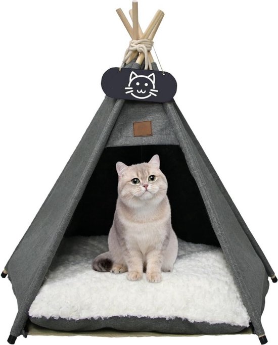 Kattentent - katten tipi tent - 40x40x50 cm - voor binnen - katoenen canvas van Merkloos