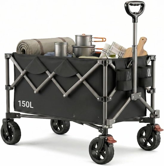 Kavo Bolderkar - Vouwbare Handkar - 120kg Vouwbare Handtrolley - Zwart - 92cm x 56cm x 95cm
