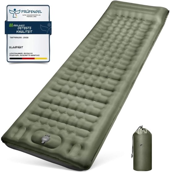 Kavora Luchtbed - Sleeping Mat - Luchtmatras met Ingebouwde Pomp en Kussen - Legergroen - 205cm x 70cm x 10cm