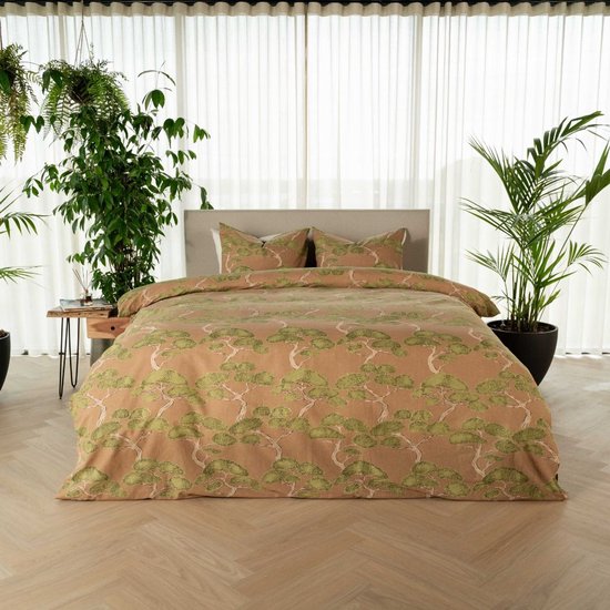 Kayori Aria Dekbedovertrek Katoen - 200x200-220 + 2 slopen - Tweepersoons - Uniek Dessin - Taupe van Merkloos