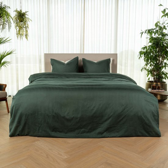 Kayori Elin Dekbedovertrek Katoensatijn - 140x200-220 cm +1 sloop - Eenpersoons - Donkergroen van Kayori
