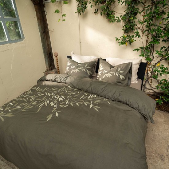 Kayori Habo Dekbedovertrek Katoenperkal - 140x200-220 + 1 sloop - Eenpersoons - Egyptisch Perkal 300TC - Donkergroen van Merkloos