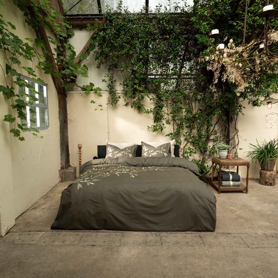 Kayori Habo Dekbedovertrek Katoenperkal - 260x200-220 +2 slopen - Lits-jumeaux - Egyptisch Perkal 300TC - Donkergroen van Merkloos