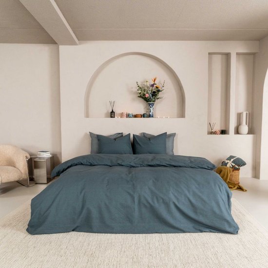 Kayori Kai Dekbedovertrek Katoen - 140x200-220 + 1 sloop - Eenpersoons - Biologisch Katoen - Denim van Kayori