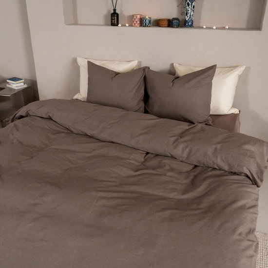 Kayori Kai Dekbedovertrek Katoen - 140x200-220 + 1 sloop - Eenpersoons - Biologisch Katoen - Taupe van Merkloos
