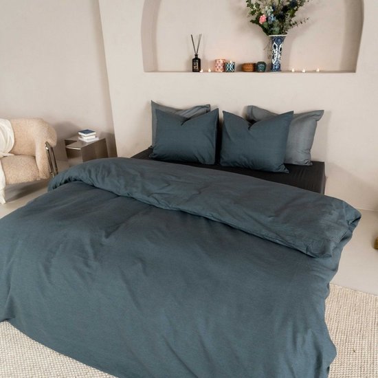 Kayori Kai Dekbedovertrek Katoen - 200x200-220 + 2 slopen - Tweepersoons - Biologisch Katoen - Denim van Kayori