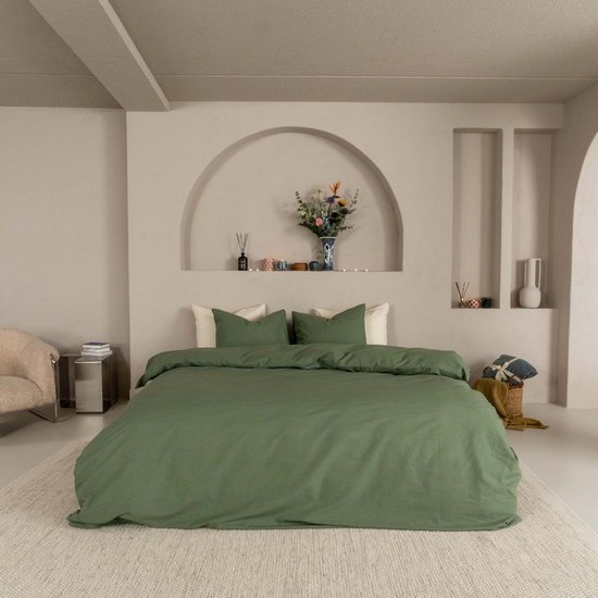 Kayori Kai Dekbedovertrek Katoen - 240x200-220 + 2 slopen - Lits-jumeaux - Biologisch Katoen - Groen van Merkloos