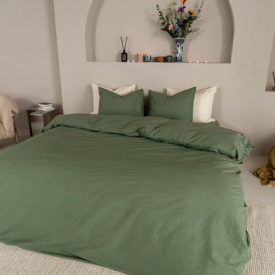 Kayori Kai Dekbedovertrek Katoen - 260x200-220 + 2 slopen - Lits-jumeaux - Biologisch Katoen - Groen van Kayori