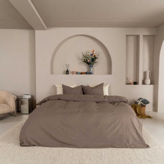 Kayori Kai Dekbedovertrek Katoen - 260x200-220 + 2 slopen - Lits-jumeaux - Biologisch Katoen - Taupe van Merkloos