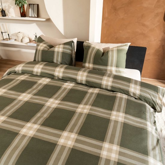 Kayori Magome Dekbedovertrek Flanel - 200x200-220 + 2 slopen - Tweepersoons - Heerlijk warm - Olijfgroen van Kayori