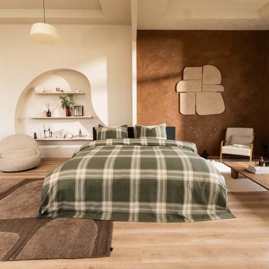Kayori Magome Dekbedovertrek Flanel - 240x200-220 + 2 slopen - Lits-jumeaux - Heerlijk warm - Olijfgroen van Merkloos