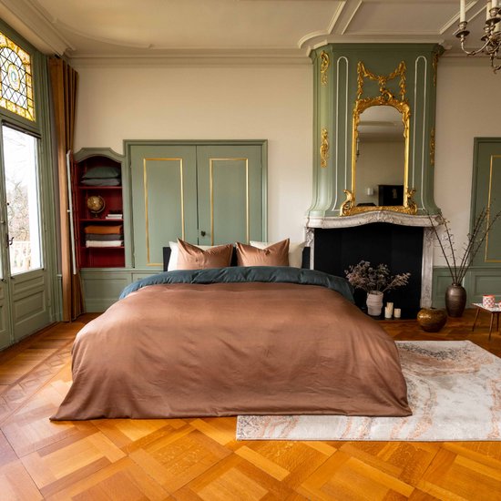 Kayori Myoko Dekbedovertrek Katoensatijn Terra - 140x200-220 + 1 sloop - Eenpersoons - Zacht, Ademend & Vochtregulerend - Bruin van Merkloos