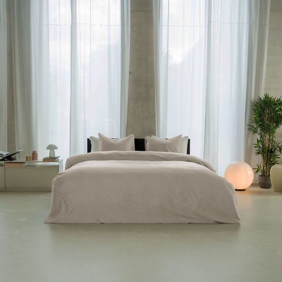 Kayori Saya Dekbedovertrek Katoensatijn - 140x200-220 + 1 sloop - Eenpersoons - Biologisch Katoen - Beige van Kayori