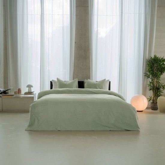 Kayori Saya Dekbedovertrek Katoensatijn - 140x200-220 + 1 sloop - Eenpersoons - Biologisch Katoen - Mosgrijs van Kayori