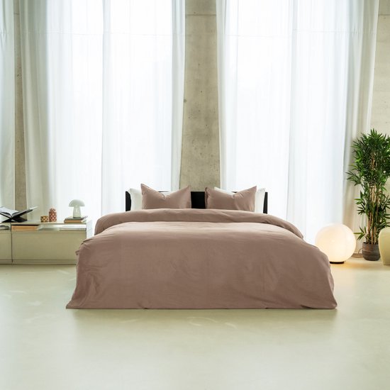 Kayori Saya Dekbedovertrek Katoensatijn - 200x200-220 + 2 slopen - Tweepersoons - Biologisch Katoen - Mokka van Merkloos