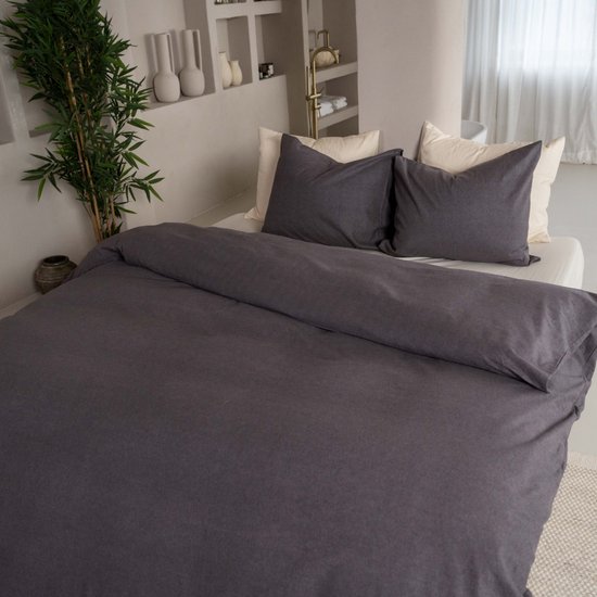 Kayori Showa Dekbedovertrek Flanel - 200x200-220 + 2 slopen - Tweepersoons - Antracite van Kayori