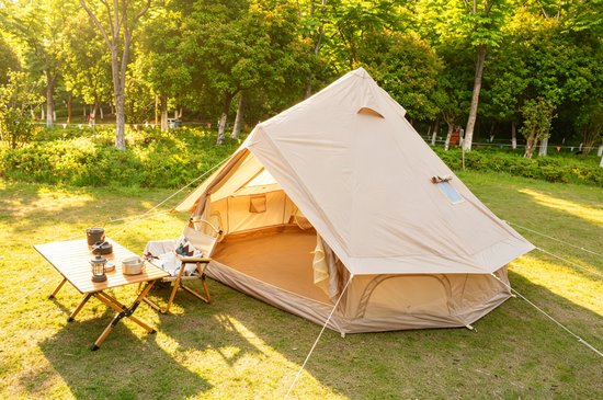 Kegeltent 300 x 300 x 200 cm - Voor 3 Tot 4 Personen - Polyester - Beige - Met Ramen En Stove Jack