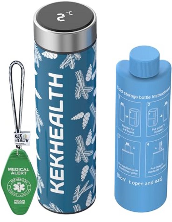 KEKHEALTH Insulin Cooler with Digital Display, Insulin Cooler Bag for 3-Insulin Punches, Cooler Bag Medicine with QR Medical Travel Tag, Diabetic Travel Kits with Biogel Ice Pack(Hazel)