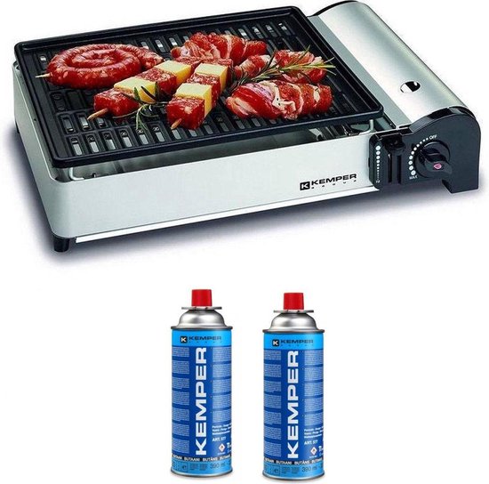 Kemper | Draagbare Smart Gasbarbecue - Campingkooktoestel / BBQ - Incl. Draagtas en 2 gasflessen van Merkloos