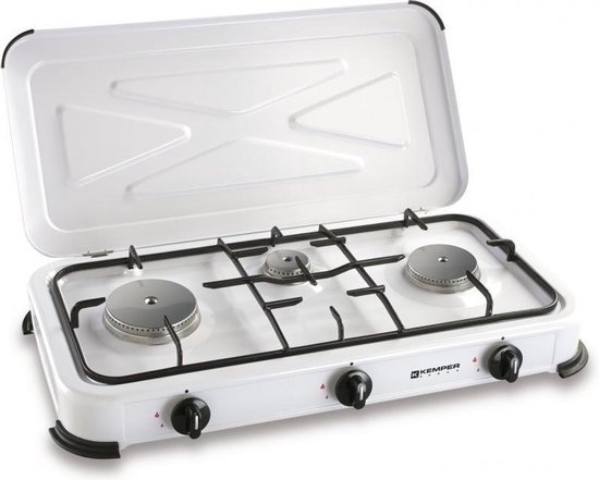 Kemper - Gaskooktoestel MET 3 RVS branders - Wit en Zwart van Merkloos