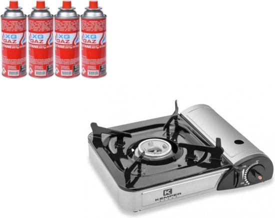 Kemper Xtra Smart kooktoestel - draagbaar 1-pits gas - inclusief 4 gasflessen van Merkloos