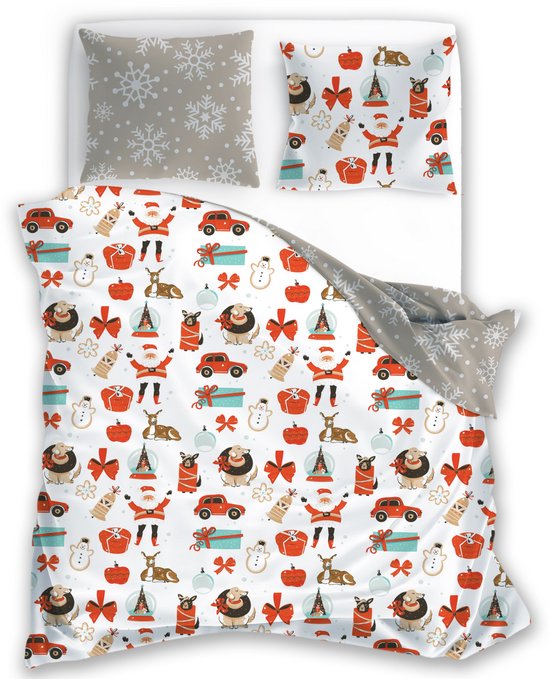 Kerst dekbedovertrek Winter microvezel eenpersoons 140 x200 Xmas Christmas van Merkloos