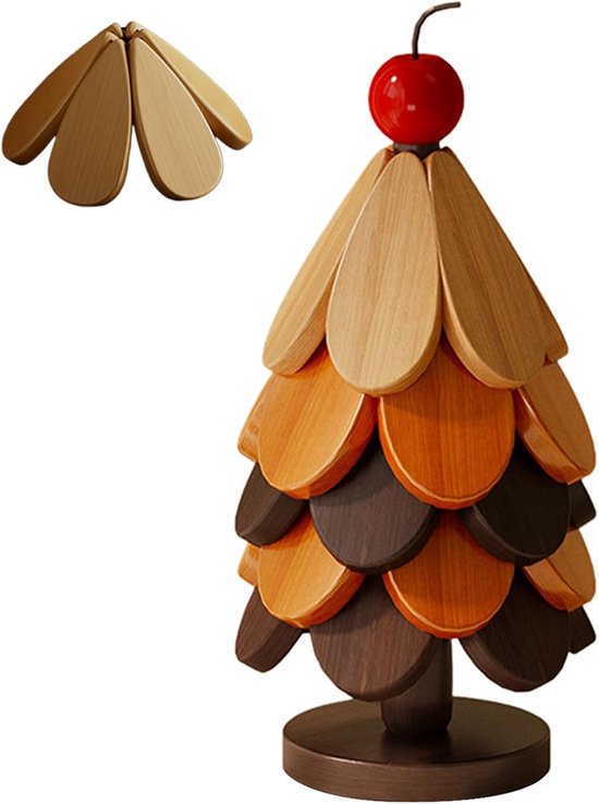 Kerstboomvormige onderzetters voor hete gerechten, hout, 25x9,5 cm. Set van 5 houten onderzetters en 1 standaard, hittebestendige tafelmat, geschikt voor theepotten, hete pannen en ter bescherming van aanrechtbladen. van Comfify