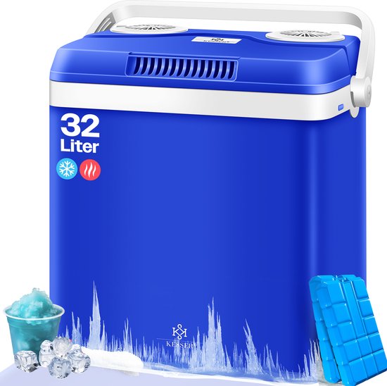 KESSER® 32L Thermo Elektrische Koelbox voor warm houden en koelen - Coolbox / 12V, 230V Stekker, Minikoelkast, Thermo-elektrische Warmhoudbox / met ECO-modus - 32 Liter, Blauw van KESSER