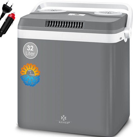 KESSER® 32L Thermo Elektrische Koelbox voor warm houden en koelen - Coolbox / 12V, 230V Stekker, Minikoelkast, Thermo-elektrische Warmhoudbox / met ECO-modus - 32 Liter, Grijs van KESSER