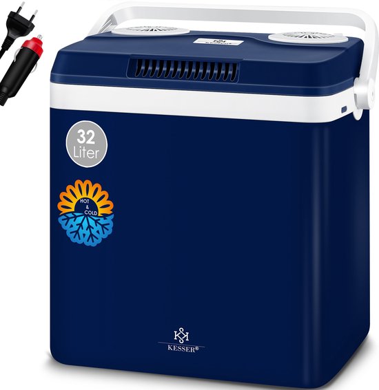 KESSER® 32L Thermo Elektrische Koelbox voor warm houden en koelen | Coolbox / 12V, 230V Stekker, Minikoelkast, Thermo-elektrische Warmhoudbox / met ECO-modus - 32 Liter, Marineblauw van Merkloos