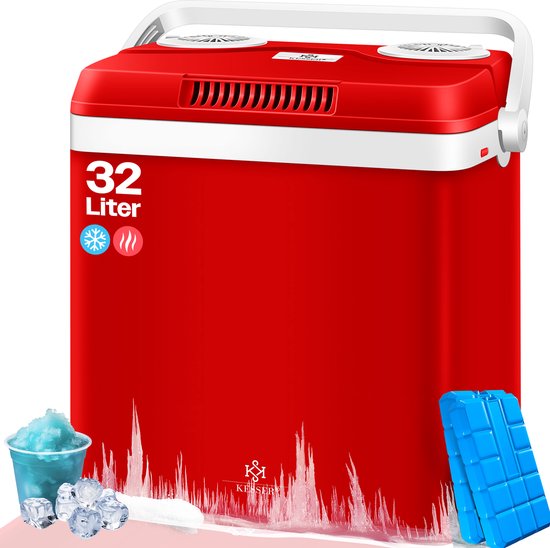 KESSER® 32L Thermo Elektrische Koelbox voor warm houden en koelen | Coolbox / 12V, 230V Stekker, Minikoelkast, Thermo-elektrische Warmhoudbox / met ECO-modus - 32 Liter, Rood van Merkloos