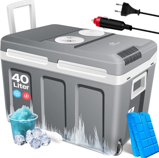 KESSER® 40L Thermo Elektrische Koelbox met wielen - voor warm houden en koelen - Coolbox - 12 volt en 230 volt| minikoelkast - thermobox voor auto| boot en camping - met ECO-modus - 40L, Grijs van KESSER